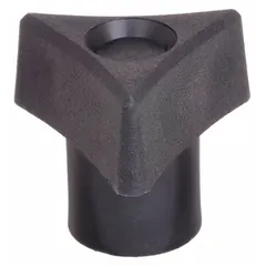 This 3-arm knob features a 1.25 in diameter and a 1/4"-20 threaded hole. The body is made of plastic with a steel thread insert. It is used for manual adjustment, clamping, or positioning on industrial machinery, jigs, and fixtures.