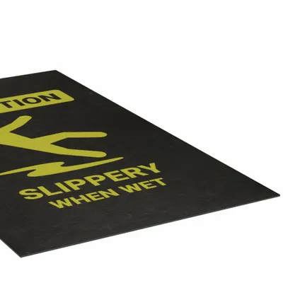 PIG Entrance Mat: Caution Slippery When Wet, 3 ft x 5 ft, 1/8 in Thick, Polypropylene - Safety
