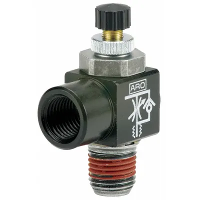 ARO Cylinder Port Flow Control Valve: Elbow Fitting, Knurled, 7/8 in Valve Body Size - Elbow-Style Speed Control Valves