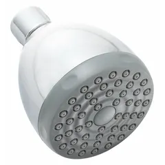 Single-pattern fixed showerhead with plastic construction. Flow rate of 1.5 gpm. Suitable for commercial applications such as hotels, gyms, and schools where consistent water delivery and water conservation are required.
