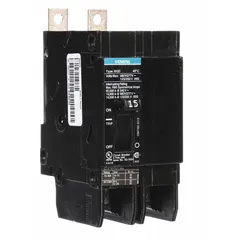 The SIEMENS BQD215 is a 2-pole, bolt-on miniature circuit breaker rated 15 A at 480V AC with a 14kA interrupting capacity. It features standard trip type and single-pole construction. Suitable for branch circuit protection in electrical distribution systems.