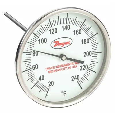 Dwyer Adjustable-Angle Glow-in-the-Dark Thread-Mount Dial Thermometer - Adjustable-Angle Glow-in-the-Dark Thread-Mount Dial Thermometers