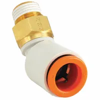 SMC Push-Fit Elbow Fitting: 5/32 in OD x 1/8 in OD Size, Push-to-Connect x MNPT, Brass, White (MPN KQ2K03-34AS)