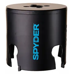 This SPYDER hole saw has a 3-1/2 inch diameter and a 1/2"-18 thread for use with compatible arbors. With 1 tooth per inch and a 2-inch maximum cutting depth, it is suited for cutting wood, metal, plastic, and drywall in general construction, electrical, and plumbing applications.