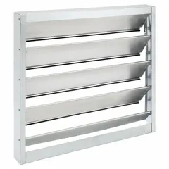 This backdraft damper is designed for 20-inch nominal duct diameter and mounts vertically to prevent reverse airflow in horizontal airflow systems. It features a single-panel flat blade construction with aluminum blades and supports a maximum air velocity of 2000 fpm. Suitable for HVAC exhaust and ventilation applications requiring one-way airflow control.