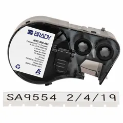 Thermal transfer continuous label roll cartridge for BMP53 printer series. Constructed of cryogenic polyester with black-on-white printing. Designed for labeling 1.5 mL vials or tubes. Roll length 25 ft, width 1/2 in.