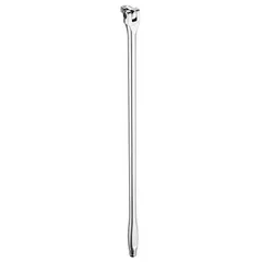 This flex-head breaker bar is constructed from alloy steel with a chrome finish. It features a knurled grip and a 1/2 in drive, with an overall length of 24 1/4 inches. The flex-head design allows access to fasteners in confined spaces, making it suitable for loosening stubborn bolts in automotive, industrial, and construction settings.