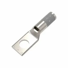 Copper one-hole compression lug for terminating 4 AWG stranded copper wire to a 5/16 in stud. Suitable for use in electrical panels, switchgear, and power distribution systems requiring a low-resistance connection.