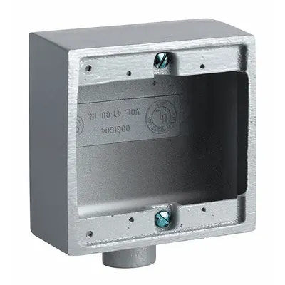 HUBBELL KILLARK Device Box: Aluminum, Square, 2 Gangs, 1/2 in Hub Size, 47 cu in Capacity - Aluminum Weatherproof Electrical Boxes