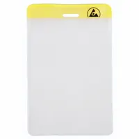 Yellow vertical badge holder with a pouch width of 2 1/8 in and height of 3 3/8 in, overall height 3 3/8 in. Designed for holding and displaying ID badges or access cards in security and identification applications