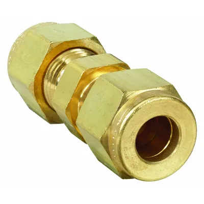 PARKER Compression Fitting Union: 1/2 in OD x 1/2 in OD Size, Compression x Compression - Double-Ferrule Brass Compression Fittings