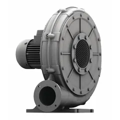 Direct-drive turbo blower with 1.2 hp output power and 10.9 in wc maximum operating pressure. Suitable for industrial air movement, vacuum lifting, aeration, and drying applications.