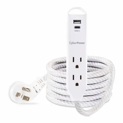 CYBER POWER Outlet Strip: 2 Outlets, 6 ft Cord Lg, 400 J Rated Energy, 15 A Current - General Purpose Surge Protectors