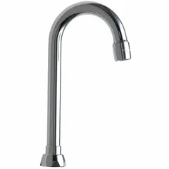 This gooseneck faucet spout is constructed of brass with a polished chrome finish. It features a swivel arc design and delivers aerated water at a flow rate of 2.2 gpm. Mounting hardware is included. Suitable for commercial kitchens, laboratories, and industrial wash stations.