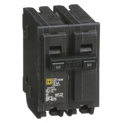SQUARE D Miniature Circuit Breaker: 50 A, 120/240V AC, Single Phase, 10kA at 120/240V AC - HOM Series, Plug-In Square D Miniature Circuit Breakers