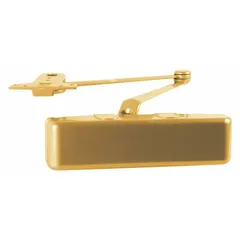 This Grade 1 heavy duty door closer features a parallel arm mount for interior or exterior applications. The bronze closer is non-hold open with an adjustable spring size 4, measuring 10 3/8 in length by 2 3/4 in width. ADA compliant.