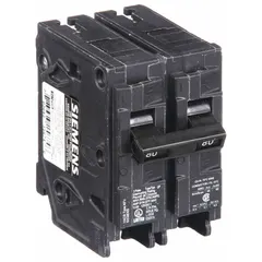 The Siemens Q280 is a 2-pole, 80 A miniature circuit breaker for overcurrent protection in residential and light commercial load centers. It interrupts faults up to 10kA at 120V AC, safeguarding branch circuits from overloads and short circuits.