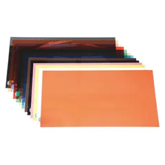 This 14-piece plastic shim stock assortment includes ungraded polyester/PVC shims in coral color. Each shim measures 20 inches in length and 10 inches in width, with tolerances of +/-0.0625 inches for width and length, and +/-5% for thickness. Used for precision gap filling, alignment, and spacing in industrial machinery and equipment where corrosion-resistant, non-conductive shimming is required.