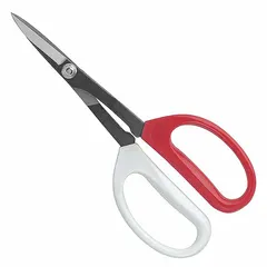 These plastic-handle scissors feature straight, pointed stainless steel blades with an 8-inch overall length. The ambidextrous design and red handles suit general cutting tasks such as trimming, crafting, and light industrial work on textiles, paper, and thin materials.