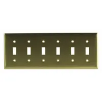 HUBBELL Wall Plate: Toggle, 6 Gang, Brass, Std Size (MPN SB6)