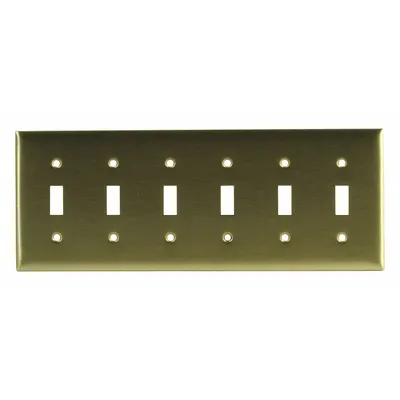 HUBBELL Wall Plate: Toggle, 6 Gang, Brass - General Purpose Wall Plates