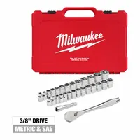 MILWAUKEE Socket Set: 3/8 in Drive, 29 Piece, 6-Point, Metric/SAE, 5/32 in to 9/16 in/5 mm to 19 mm (MPN 48-22-9088)