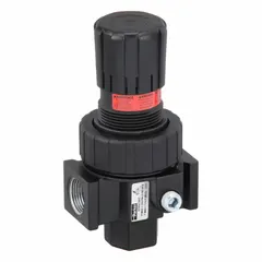 This Parker non-relieving compressed air regulator features a zinc body and 3/4 in NPT connections. It provides a flow capacity of 90 cfm with an adjustable outlet pressure range of 2 psi to 125 psi and a maximum operating pressure of 250 psi. Used in pneumatic systems to control and stabilize downstream air pressure.