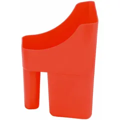 This measuring scoop has a 3 qt fluid capacity and is made of orange polyethylene. It is used for handling and transferring liquids in industrial settings, including chemical, food processing, and maintenance applications where accurate fluid measurement is needed.