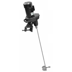 This electric propeller mixer is designed for top-mount, clamp-style installation on tanks up to 3,000 gallons. It features a 48-inch shaft with three blades and a TEFC enclosure for protection against dust and moisture. The single-phase motor operates on 115/230V AC, making it suitable for blending or suspending solids in liquids in industrial processing, water treatment, and chemical mixing applications.