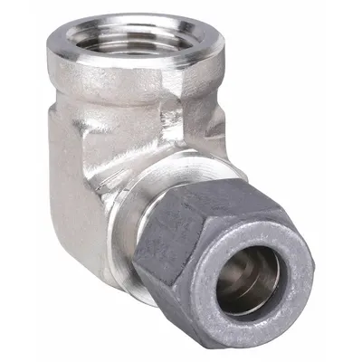 PARKER Compression Fitting Elbow: 3/8 in OD x 3/8 in Pipe Fitting Size - Single-Ferrule Stainless Steel Fittings