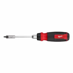 This combination multi-bit screw and nut driver includes 26 tips covering Hex, Nut Driver, Phillips, Slotted, Square, and Torx types, with a Torx size 10 included. The long-length design provides extended reach for fastening and driving tasks in maintenance, assembly, and repair applications.