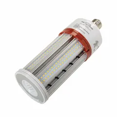 This LED lamp replaces HID sources in medium screw (E26) fixtures. It operates at 45 watts with a 5000K color temperature and accepts 120 to 277V input. Suitable for industrial and commercial applications such as warehouses, parking lots, and high-bay lighting. Not shatter-resistant.