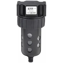 Parker 06F32AC is a particulate compressed air filter with 1/2 in NPT connections, 40 micron filtration, 85 cfm flow capacity, and 150 psi maximum operating pressure. It removes solid contaminants from compressed air systems to protect downstream pneumatic components.