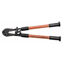 Heavy-duty bolt and chain cutters with fiberglass handles. Cuts soft steel up to 7/16 in diameter and hard steel up to 5/16 in diameter. Used for cutting bolts, chains, and rods in industrial maintenance and construction applications.