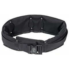 This padded nylon tool belt is designed for waist sizes 40 to 44 inches. It provides a platform for attaching modular pouches (sold separately) to carry tools hands-free. Suitable for general use by electricians and technicians.