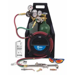 This portable outfit is configured for brazing, cutting, and welding using acetylene fuel. It includes a regulator with a CGA 200 fuel connection. Typical applications include on-site service and installation work in refrigeration and air conditioning systems.
