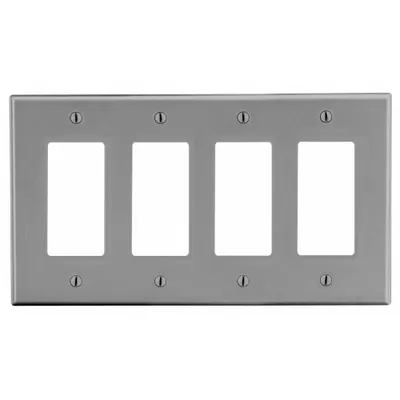 HUBBELL Wall Plate: Decorator-Rocker, 4 Gang, Gray - General Purpose Wall Plates