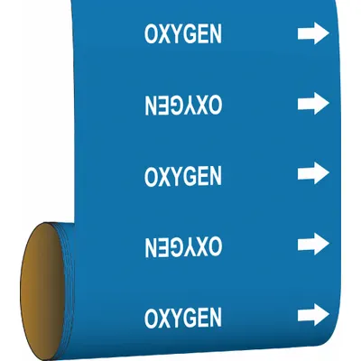 BRADY Pipe Marker: Oxygen, Blue, White, Fits 2 1/2 to 6 in Pipe O.D., 30 Pipe Markers - Oxygen Adhesive Pipe Markers on a Roll