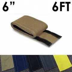 This fabric cable floor cover is 6 ft long and 6 in wide, made of nylon in taupe. It uses hook-and-loop closure to bundle and protect cables across walkways or work areas, reducing trip hazards and cable wear. Suitable for temporary or permanent cable management in industrial or commercial settings.