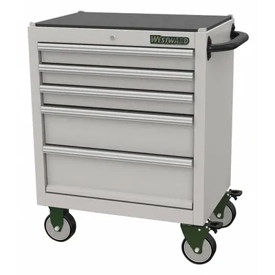 WESTWARD Rolling Tool Cabinet: Silver / Silver Drawer - Stainless Steel Rolling Tool Cabinets