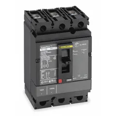 The SQUARE D HGL36035 is a 35 A, 3-pole molded case circuit breaker rated 600V AC with a 65kA interrupting capacity at 240V AC. It features a fixed configuration with line/load lugs and ABC phase protection. This breaker is used for overload and short-circuit protection in industrial electrical systems such as panelboards, switchboards, and motor control centers.