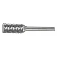 Carbide rotary file with double-cut geometry for material removal and finishing on ferrous and non-ferrous metals. Cylinder shape with 1/8" x 9/16" head and 1/8" shank. Used for deburring, shaping, and contouring in industrial machining applications