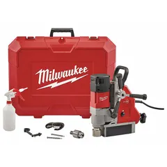 This compact magnetic drill press features a permanent magnet base for secure attachment to ferrous surfaces. It operates on 120V AC with a speed range of 475 to 730 RPM and a drill travel of 5-3/4 in. Suitable for drilling in structural steel, bridge construction, and heavy equipment maintenance.