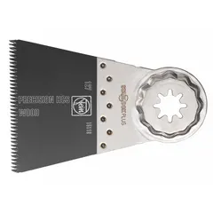 This FEIN Starlock Plus Mounted Blade is a single-piece precision cutting tool with an overall length of 3 13/16 inches. It is designed for flush cuts and detailed work on soft plastic materials in industrial fabrication and maintenance applications.