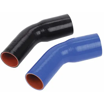 FLEXTECH Elbow Reducer: 2 1/2 in_2 3/4 in Hose Inside Dia., 12 in Hose Lg, Blue - Silicone SAE J20 45° Reducing Elbow Heater Hoses