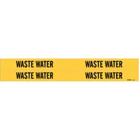 Pipe Marker: Waste Water, Yellow, Black, Fits 3/4 to 2 3/8 in Pipe O.D., 4 Pipe Markers (MPN 7302-4)