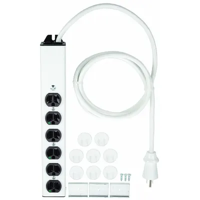 WIREMOLD Outlet Strip: 6 Outlets, 6 ft Cord Lg, 15 A Current, UL 60601-1, White - Healthcare Power Strips