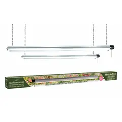 This integrated LED bay light fixture kit operates at 55 W and 120V AC. It is linkable for scalable installation and has a maximum mounting height of 3 ft. Suitable for indoor horticultural lighting applications such as seed starting and propagation.