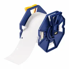 White polyester tag with matte finish, 1 1/2 in x 3 in, supplied in rolls of 500. Suitable for indoor and outdoor use. Compatible with Brady J7300 printer series.