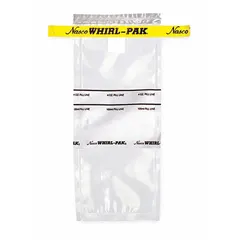 This sterile, clear polyethylene bag has a 4 fl oz (118 mL) capacity and features a write-on panel for labeling. Made from FDA approved material, it is used for collecting, storing, and transporting liquid or semi-solid samples in laboratory and field applications.